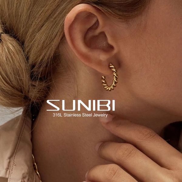 

vintage stainless steel spiral twist hoop earrings for women trendy gold sliver color punk jewelry pendientes mujer 220716, Golden;silver