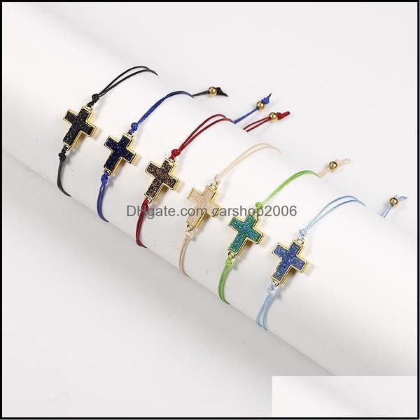 

charm bracelets jewelry handmade rope druzy resin stone cross beaded adjustable colorf for women men frien dh6l1, Golden;silver