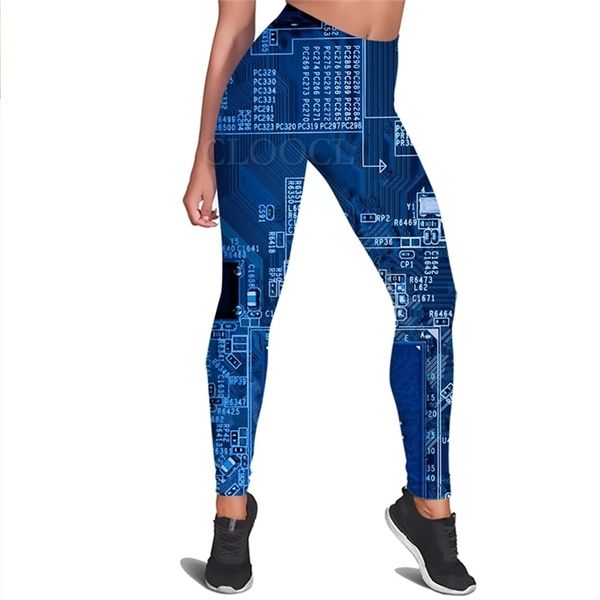 Leggings da donna Circuito elettronico con chip stampato Stampa elasticità a vita alta Legging femminile per pantaloni da allenamento push up indoor W220616