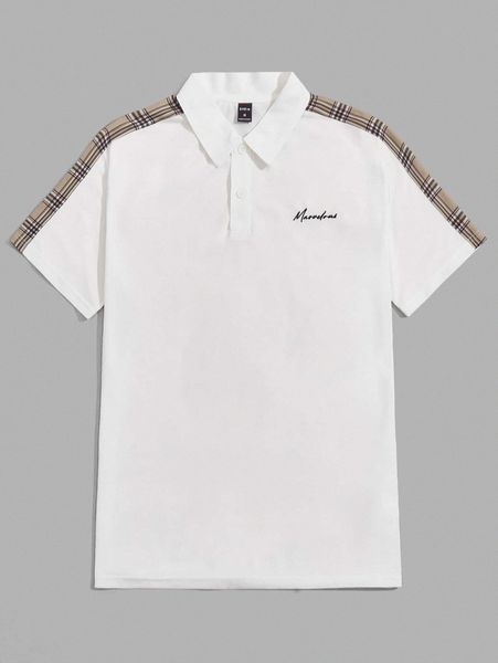 

men plaid letter embroidery contrast side seam polo shirt p2ck#, White;black
