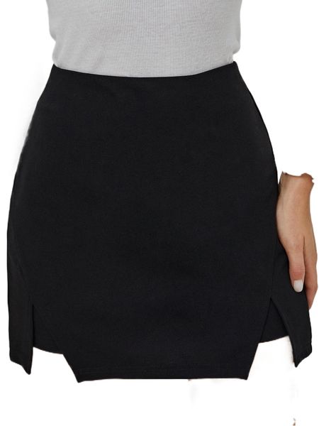 

zip back split hem skort d5ty#, White;black
