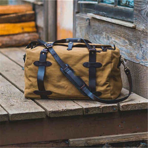 

quality canvas duffel bag oil wax canvas large capacity self driving tour portable travel anti splash men's handbag 220617