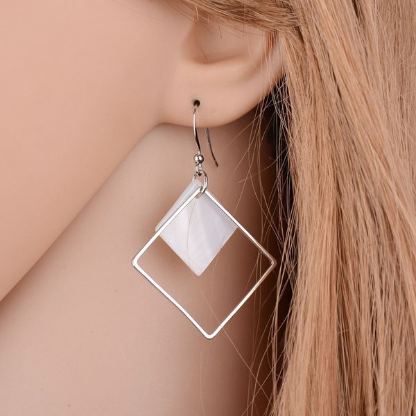 

women statement earrings geometric dangle drop earring fashion jewelry, Silver