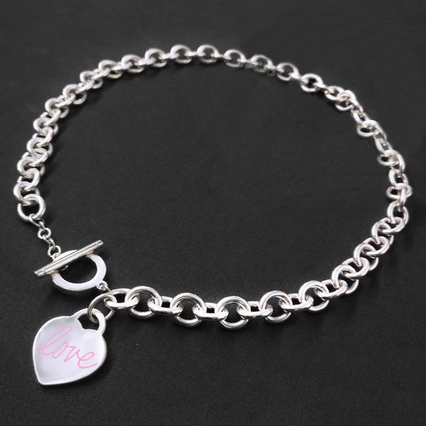 

2022 brand original jewelry designer necklace t buckle pink ename love heart pendant men's and women's fashion simple high-end thi, Silver