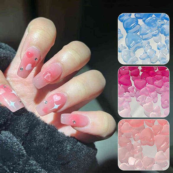 

100pcs heart nail art charms light uv sensitive color change 3d love transparent nail art rhinestone mixed manicure deco 4/6/8mm y220408, Black