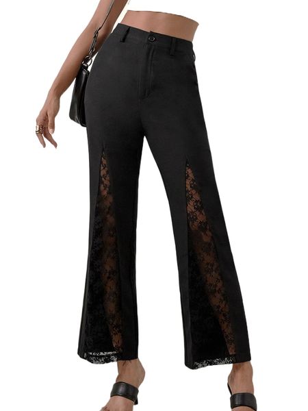 

high waist lace flare leg pants s8lc#, Black;white