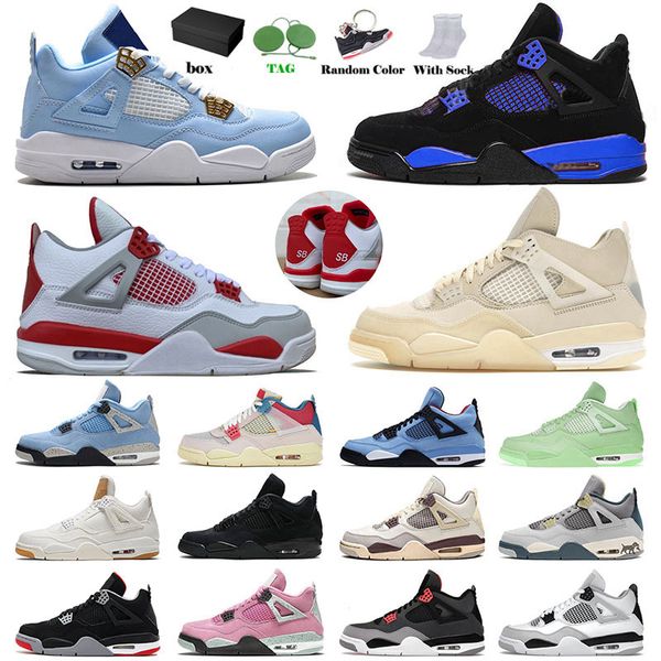 

with box sb x jumpman 4 4s iv mens womens basketball shoes peach craft blue thunder military black cat bred sail green oreo sports sneakers