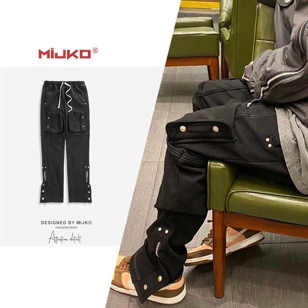 

men's pants [cruel goods]new vibe style high street multi pocket functional wide leg pants men's and women's same ro style co, Black