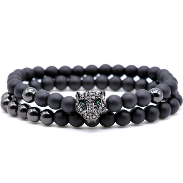 

charm leopard head two in one bracelet strands 6 mm black natural agate beads sin bead man du jinzhu261y