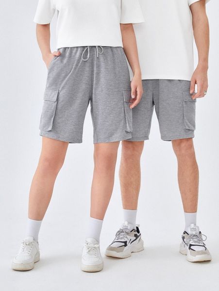 

1pc flap pocket side drawstring waist shorts t8lb#, White;black