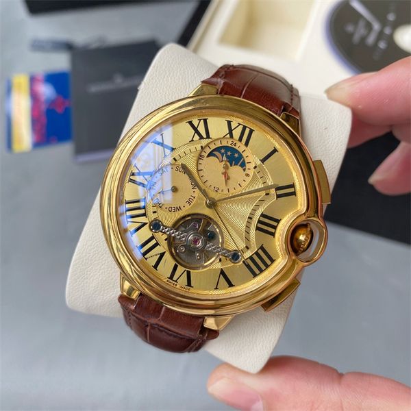 

montre de luxe men watches 46mm imported automatic mechanical movement 316l steel case imported calfskin strap luxury watch wristwatches, Slivery;brown