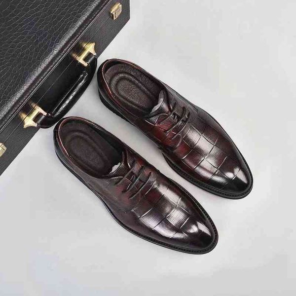 

dress shoes formal business crocodile leather shoes men casual daily british pointed wedding shoes 220804, Black
