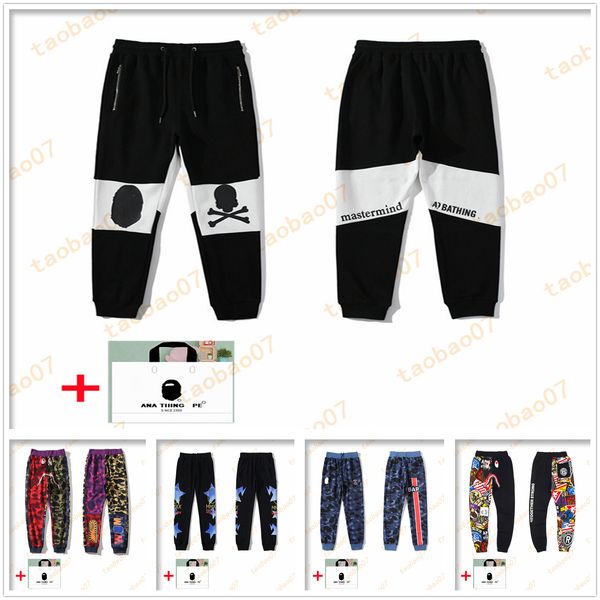 

apes men pants shark luminous camouflage fleece casual pants male teen hip-hop sports personality trendy pant bring tote bag a10, Black