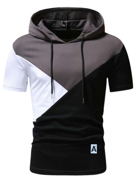 

romwe guys colorblock drawstring hooded tee 11ub#, White;black