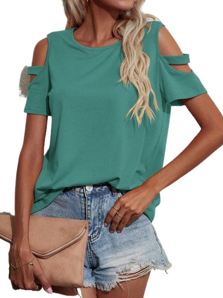 

solid cold shoulder tee g5cm#, White