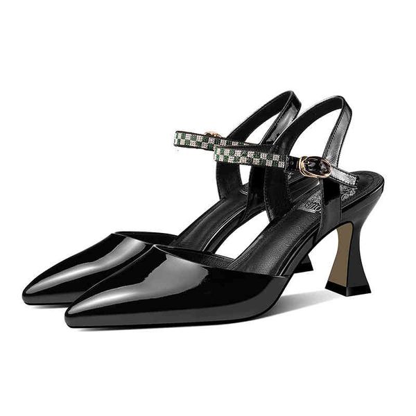 

sandals spring and summer women's shoes pointed thick heel high-heeled one-sided buckle wrap head hollow simple sandals ugnp, Black
