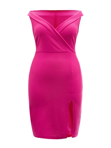 

plus surplice neck split hem dress b1m7#, Black