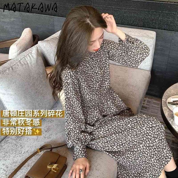 

temperament high waist spring vestido retro stand collar femme robe small floral chiffon women dress 210506, Black;gray