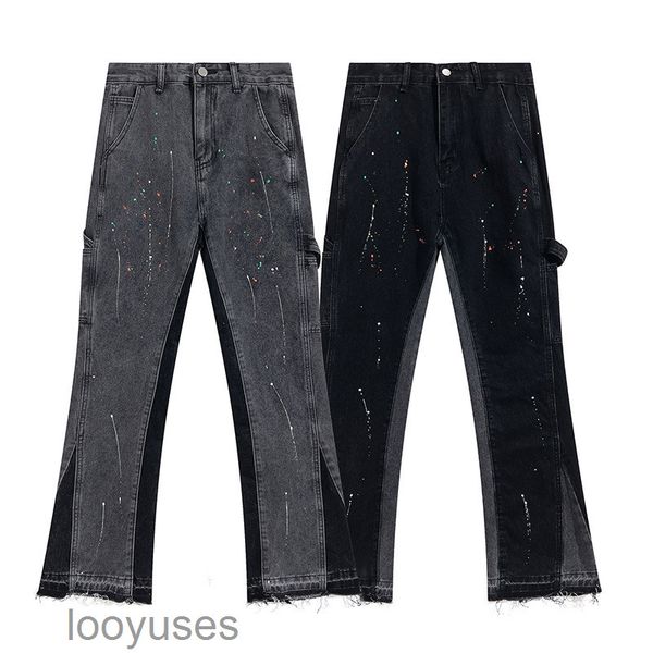 

jeans shorts gallerydepts micro designer flare jeans american style high street loose wash used splash stitching vibe pants, Blue