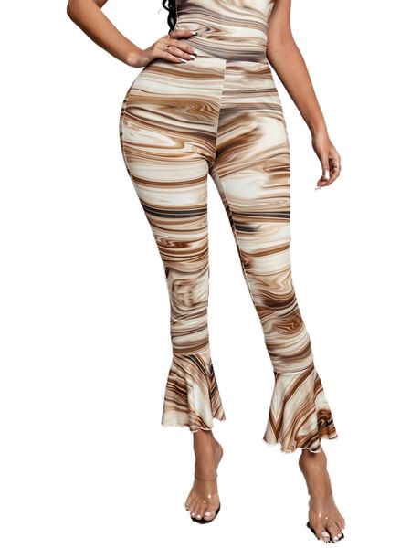 

sxy marble print skinny flare leg pants j2ek#, Black;white