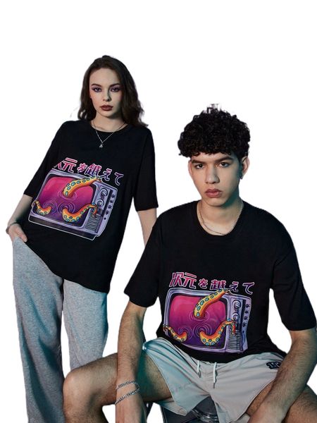 

romwe letter graphic oversized tee n2ca#, White;black