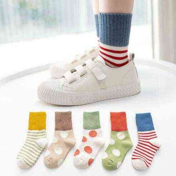 

5pairs pack autumn winter new horizontal stripes dot striped socks princess 1-12 year child girls l220716, Pink;yellow