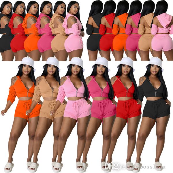 

designer women hooded two piece tracksuits summer pleated sleeves leaky back and hollow out drawstring pants suit, Gray