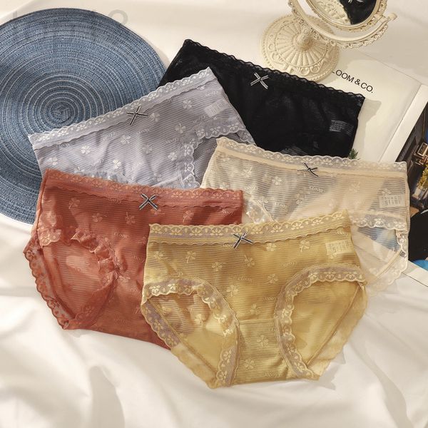 

women's panties designer [independent packaging]thin lace underwear, women's comfortable cotton pants, girls' middle waist br, Black;pink