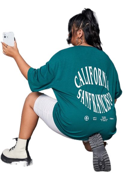 

plus letter graphic drop shoulder oversized tee f8zt#, Black