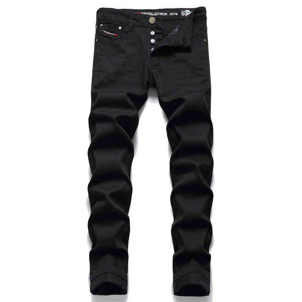 

men's jeans dis european men's jeans black simple trend elastic slim leggings high-end versatile pants 3269 trjb, Blue