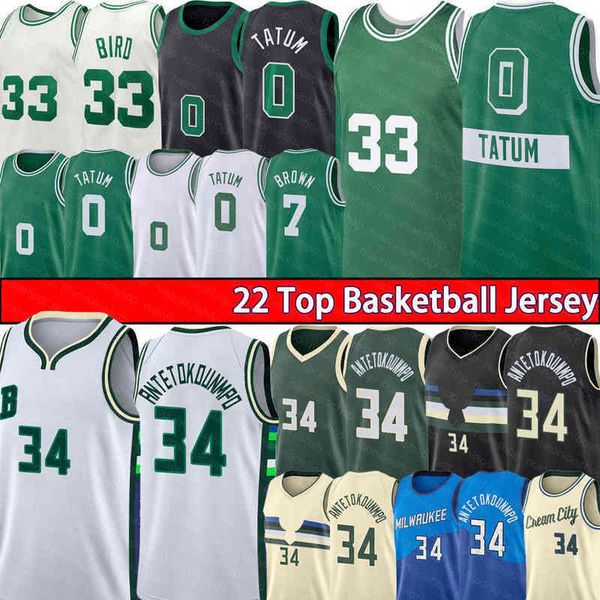 

giannis 34 antetokounmpo jayson 0 tatum basketball jersey larry 33 bird bostons retro mens celtics''jerseys milwaukees 75th shirt, Black;red
