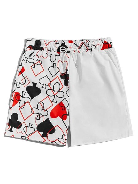 

romwe guys playing card symbol print shorts 42ra#, White;black