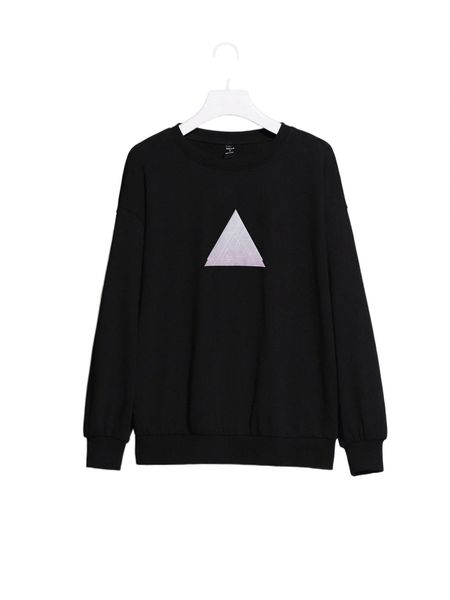 

x toby blessing drop shoulder triangle print pullover l1qb#, Black