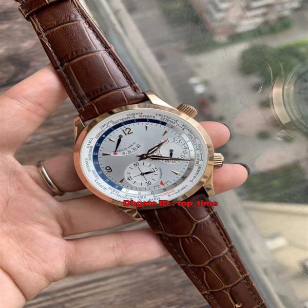 

4 style new master world geographic 42mm power reserve automatic mens watch q1522420 rose gold silver dial leather strap gents spo289e, Slivery;brown