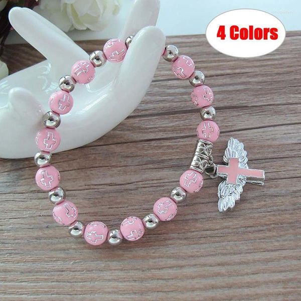 Braccialetti con ciondoli Perle d'imitazione Regalo per ragazze eleganti Ornamenti religiosi Bracciale con rosario Gioielli con braccia Bracciale con perline con croce di GesùCharm Inte22