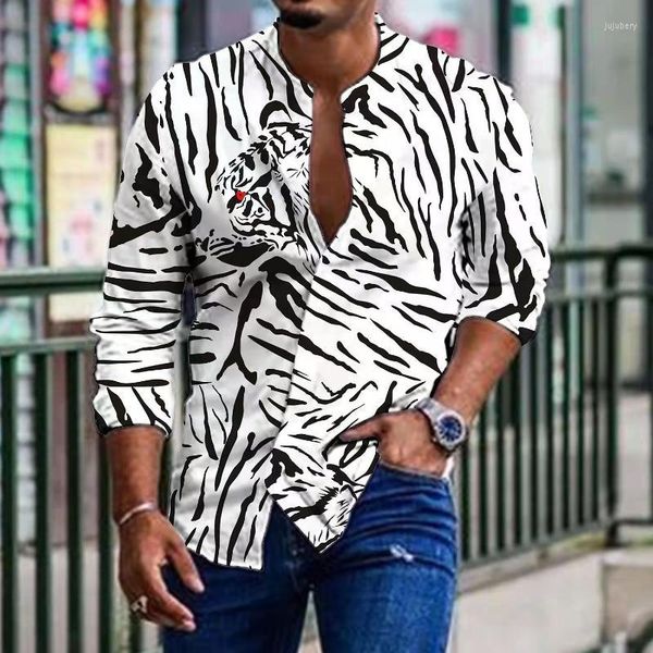 

men's casual shirts men's shirt tiger animal tie dye printing mens long sleeve male cardigan spring summer vintage loose clothingm, White;black