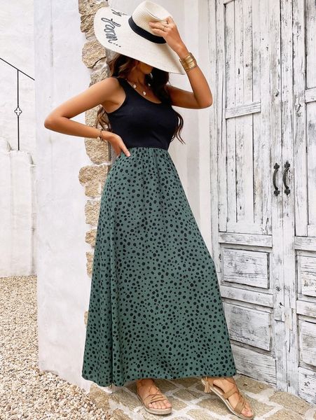 

dalmatian print sleeveless dress p9hy#, Black;gray