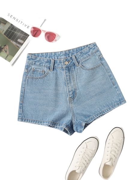 

light washed slant pocket denim shorts f1xp#, White;black