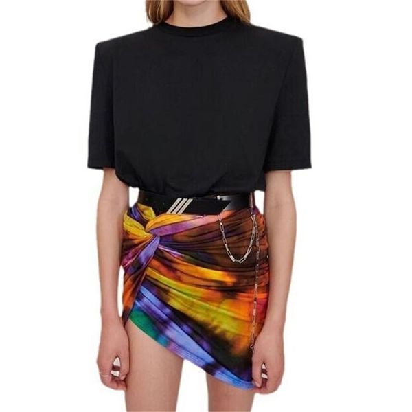 

getspring women t shirt shoulder padded cotton white tee shirt girl summer tshirts plus size oversize t-shirt for women 220411