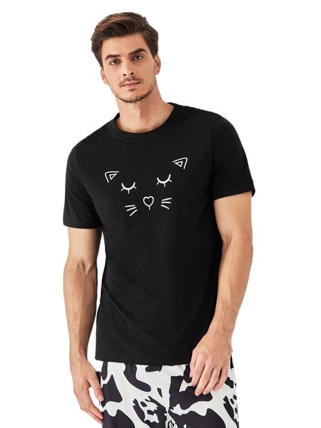 

men cartoon graphic pajama tee e5ic#, Black;brown