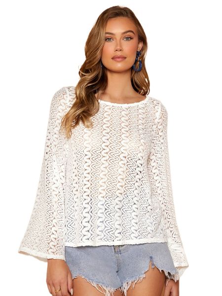 

flounce sleeve lace 31pm#, White