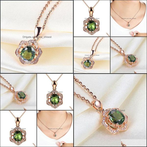 

pendant necklaces 18k rose gold inlaid diamond green tourmaline gem hexagonal flower necklace emerald women newdhdrop newdhdharc, Silver