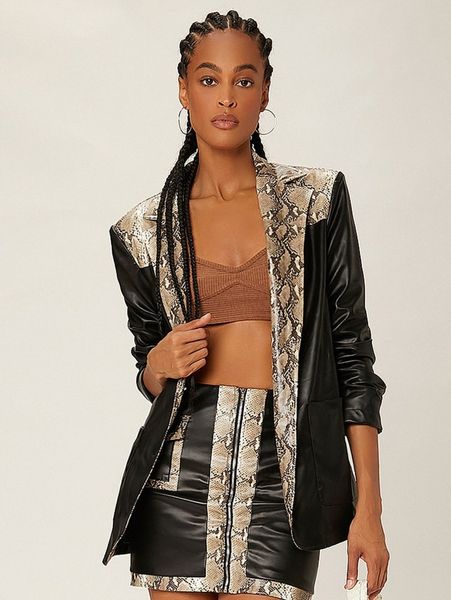 

newness snakeskin print pu leather blazer n7gt#, White