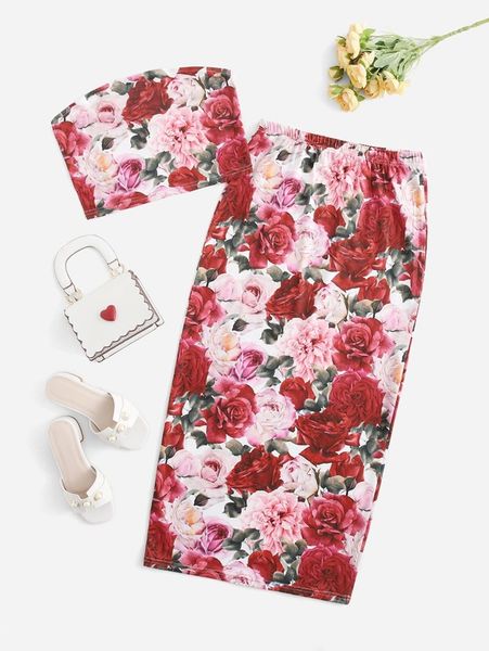 

teen girls floral bandeau & skirt set she, White