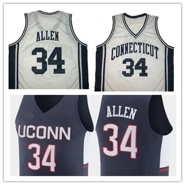 

xflsp nikivip basketball jersey uconn huskies ray #34 allen connecticut throwback jersey custom embroidery stitched size s-5xl, Black