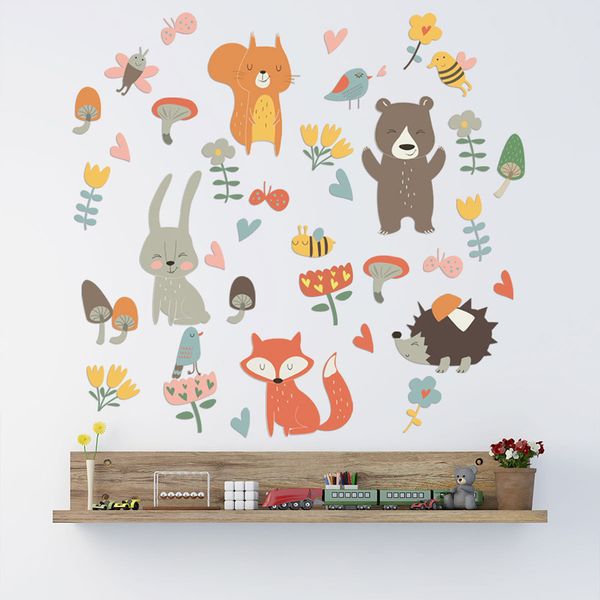 Florest Animal Party Wall Stick for Kids Rooms Decorações de quarto Papel de parede Mural Decalques de arte de desenhos animados de desenhos animados 220716