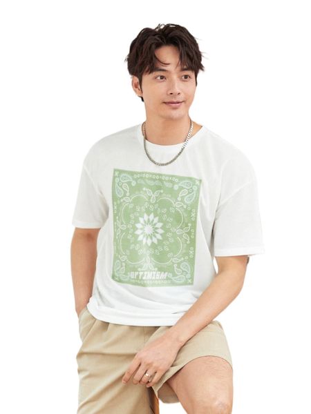 

men paisley & letter graphic tee i42g#, White;black