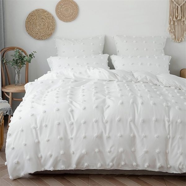 Bettwäsche-Set, Plüschball, Bettbezug für Zuhause, Bett, Queen-Size-Bett, Kissenbezug, Tagesdecke, 2 Plätze, Nordic 150 Textilien, Schlafzimmer, 200 x 220, Weiß, 220423