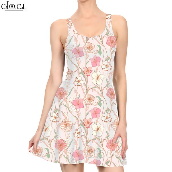 Mulheres vestido simples flores padrão 3d impresso mini vestido para moda feminina sem mangas vestidos de joelho estilo elegante 220616