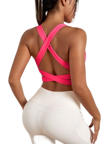 

breathable softness crisscross back sports bra i7px#, Gray